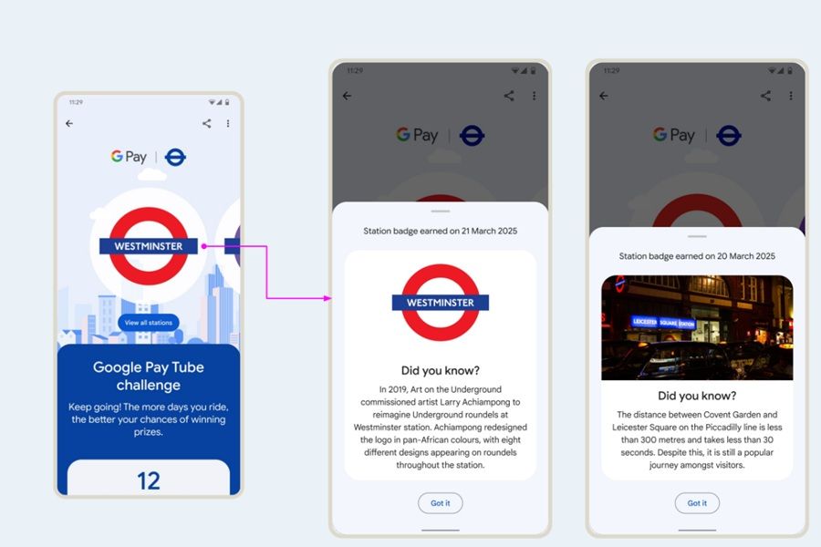 Travelers moving within the Tube can pick up station history lessons when paying with Google Pay and collecting badges.