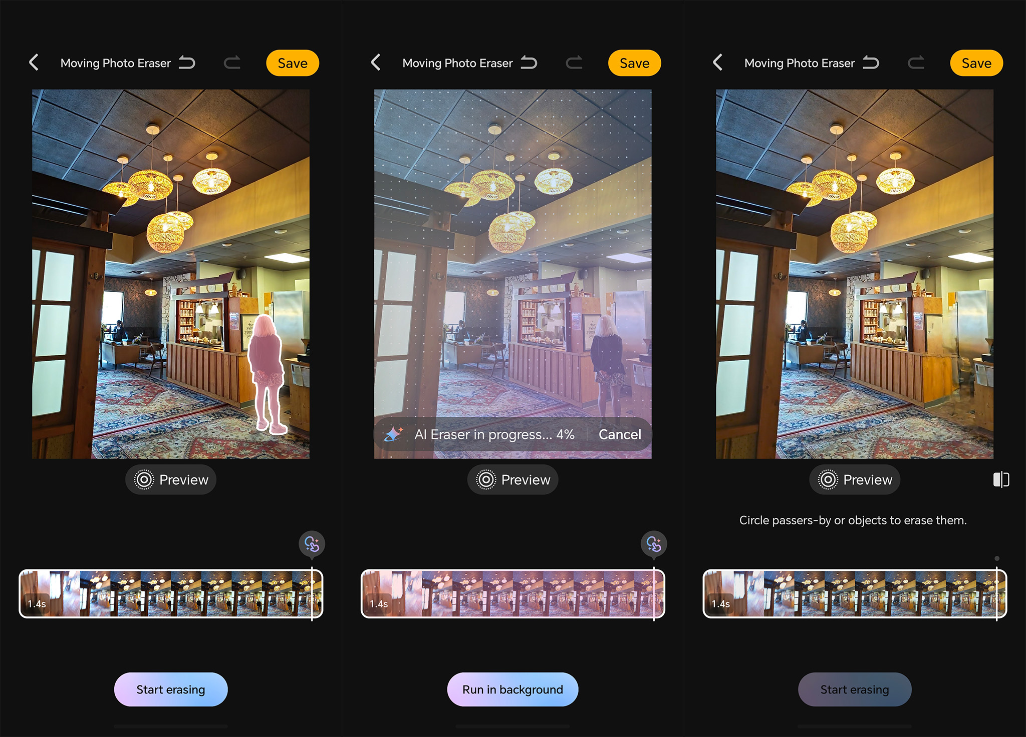 Erasing a person from a moving photo on Honor 600 using the new moving photo eraser feature