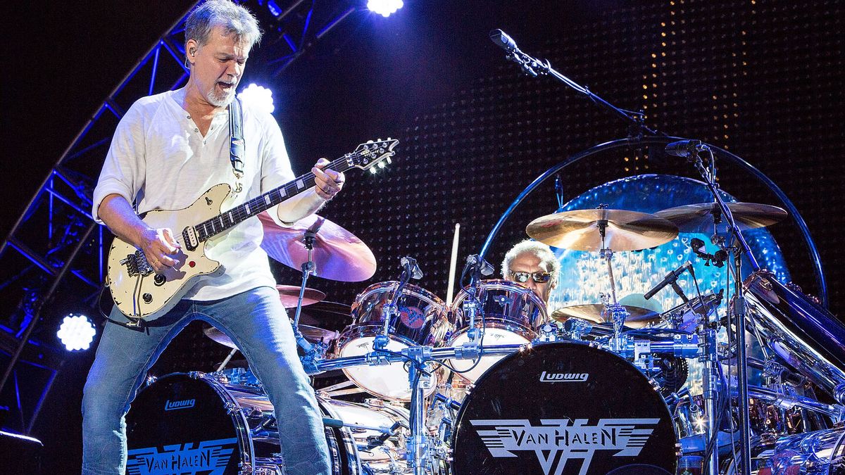 Eddie (left) and Alex Van Halen perform onstage at the Sleep Train Amphitheatre in Chula Vista, California on September 30, 2015