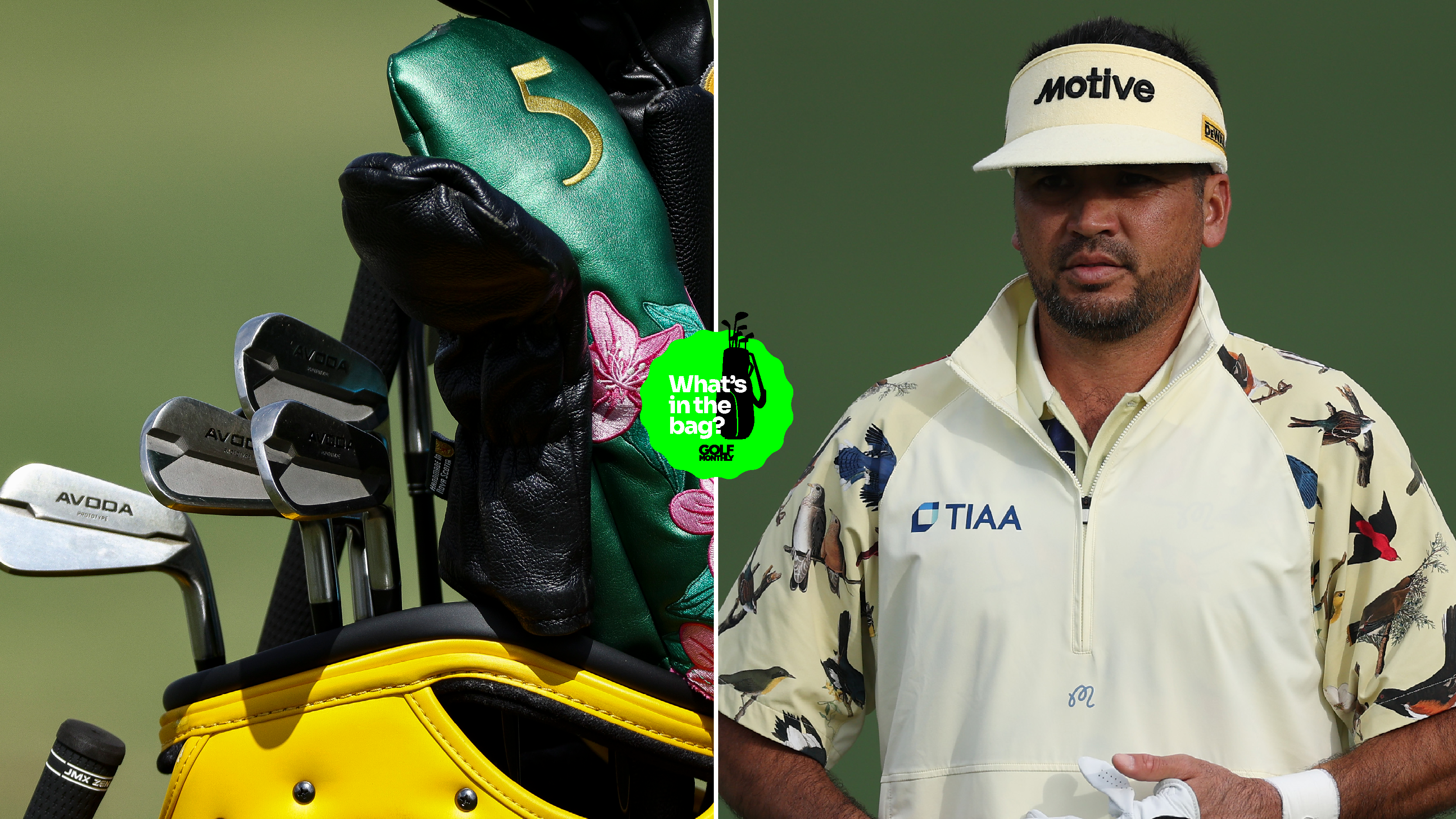 A close up of Jason Day's bag and Jason Day wearing Malbon clothing