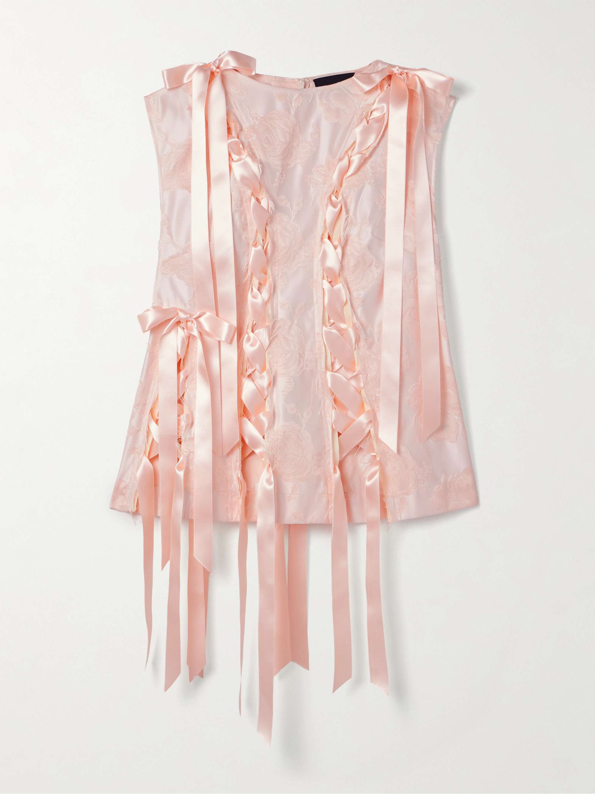 Unraveling Ribbon Lace-Up Frayed Brocade Top