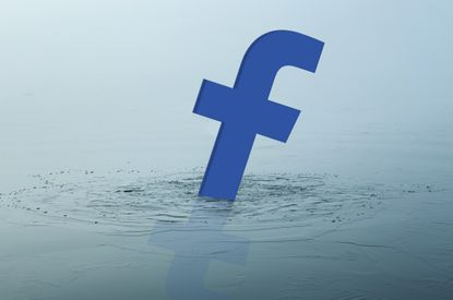 A sinking Facebook logo.