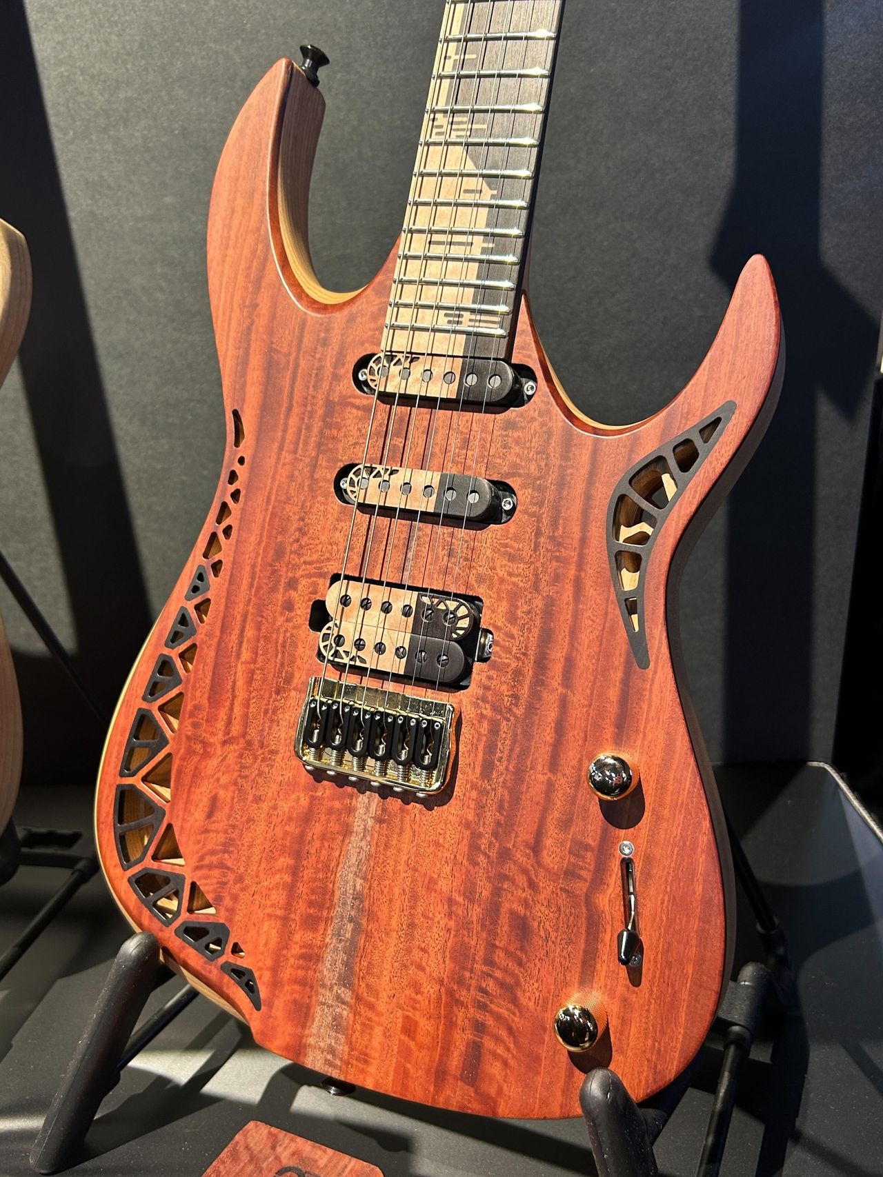 A guitar showcased at the Boutique Guitars Showcase at the 2026 NAMM show