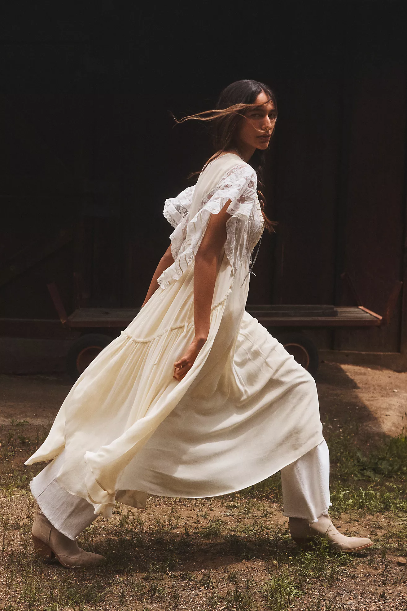 By Anthropologie V-Neck Flutter-Sleeve Midi Dress