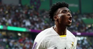 Manchester United target Mohammed Kudus of Ghana celebrates scoring their team's second goal during the FIFA World Cup Qatar 2022 Group H match between Korea Republic and Ghana at Education City Stadium on November 28, 2022 in Al Rayyan, Qatar.