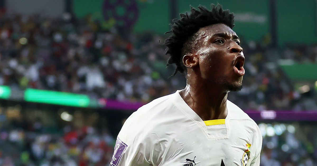 Mohammed Kudus of Ghana celebrates scoring their team's second goal during the FIFA World Cup Qatar 2022 Group H match between Korea Republic and Ghana at Education City Stadium on November 28, 2022 in Al Rayyan, Qatar.