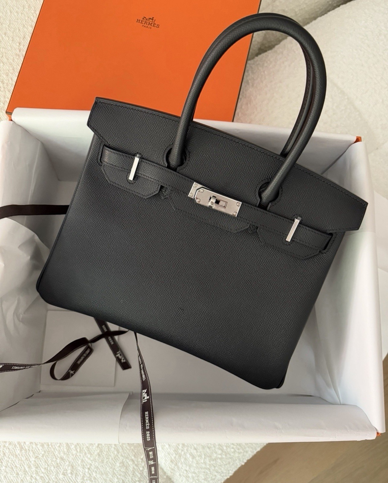 Hermes Birkin 30 Togo Leather Palladium Hardware Caban Blue