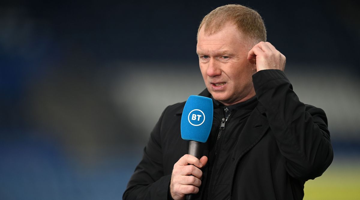 Paul Scholes prepares for a broadcast for BT Sport