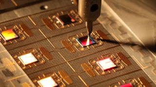 Microchips being manufactured. 