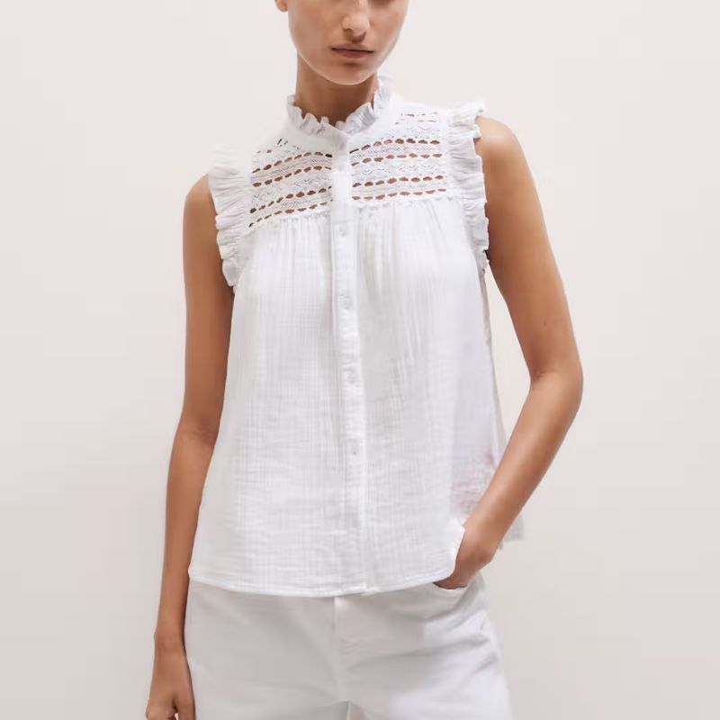 Cheesecloth Lace Detail Top on model 