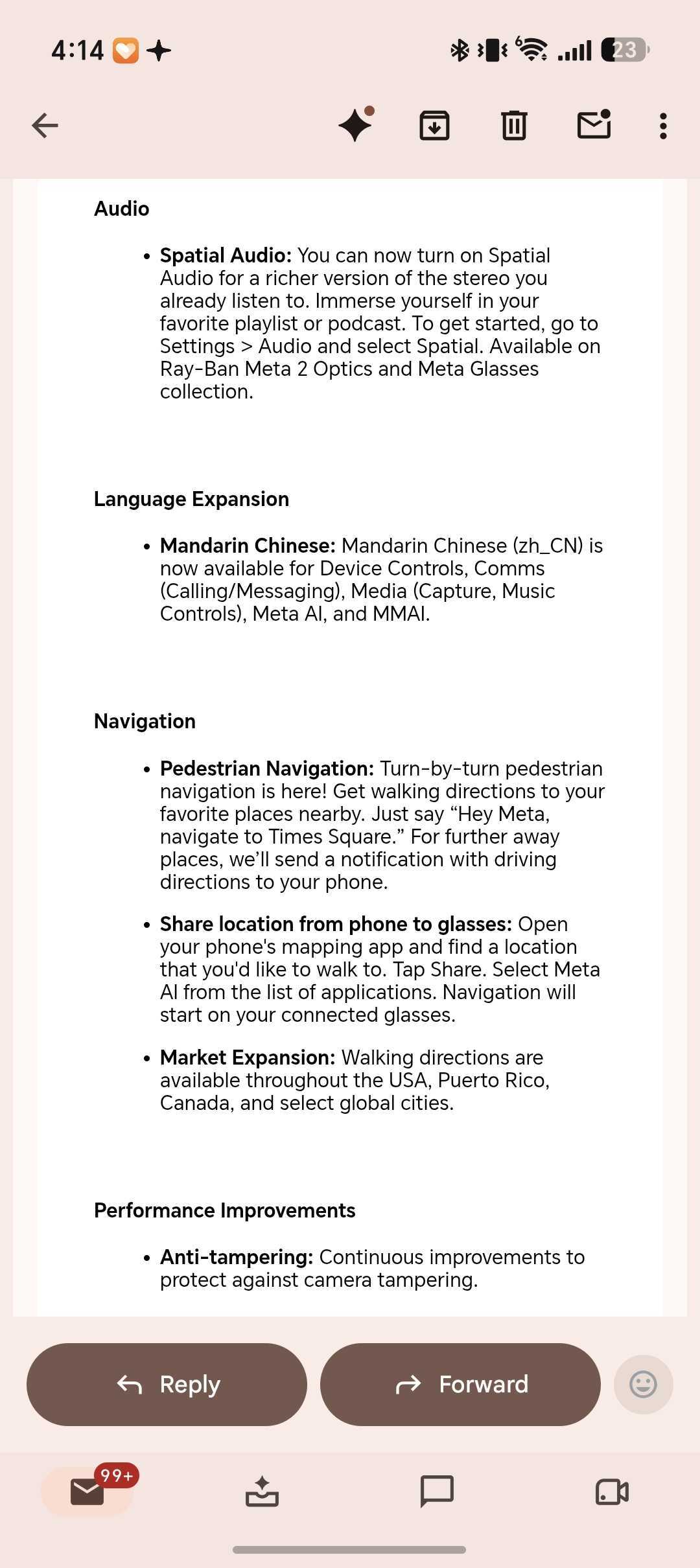 firmware version 28 of Meta AI glasses