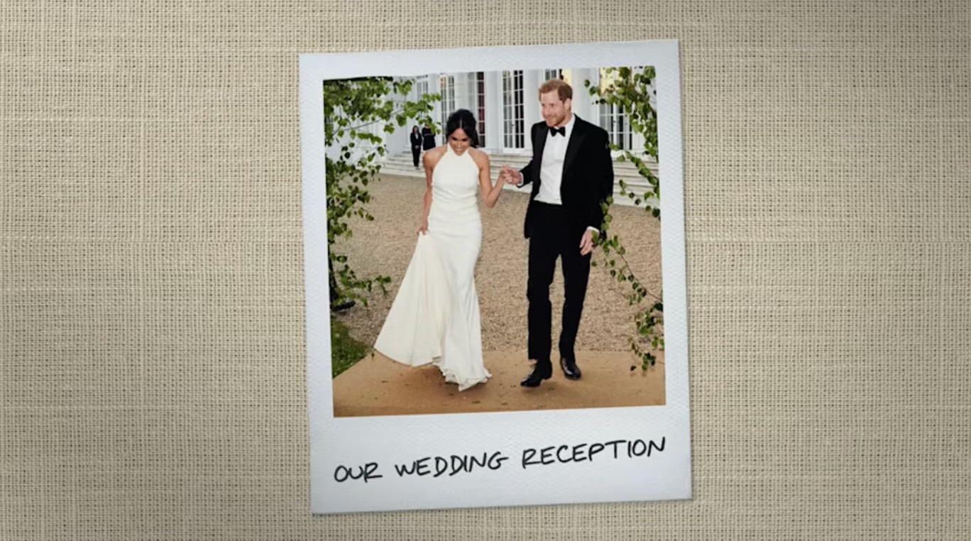 A photograph of Prince Harry and Meghan Markle at their wedding reception