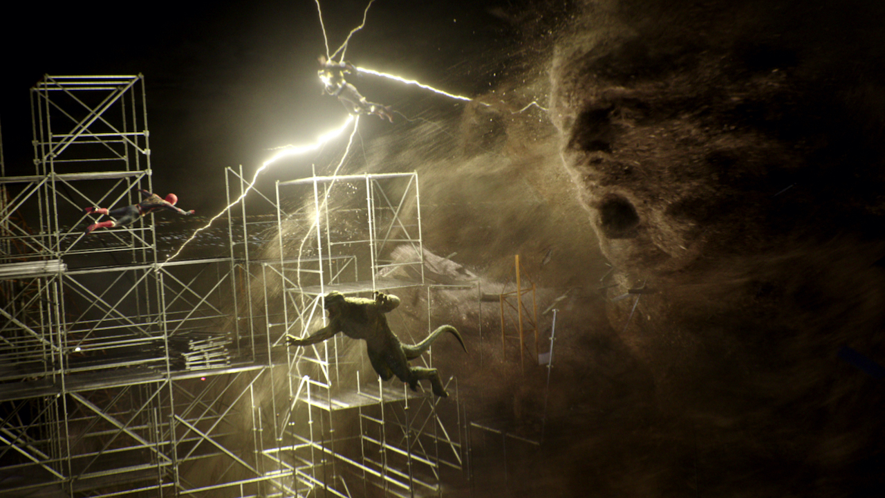 Electro, Sandman and Lizard charging at Spider-Man