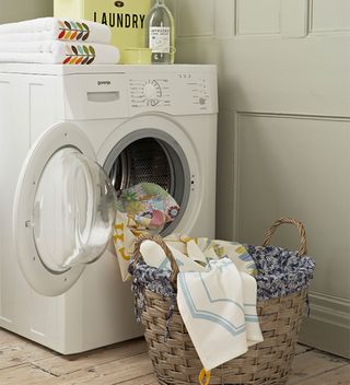 washing machine with basket and laundry