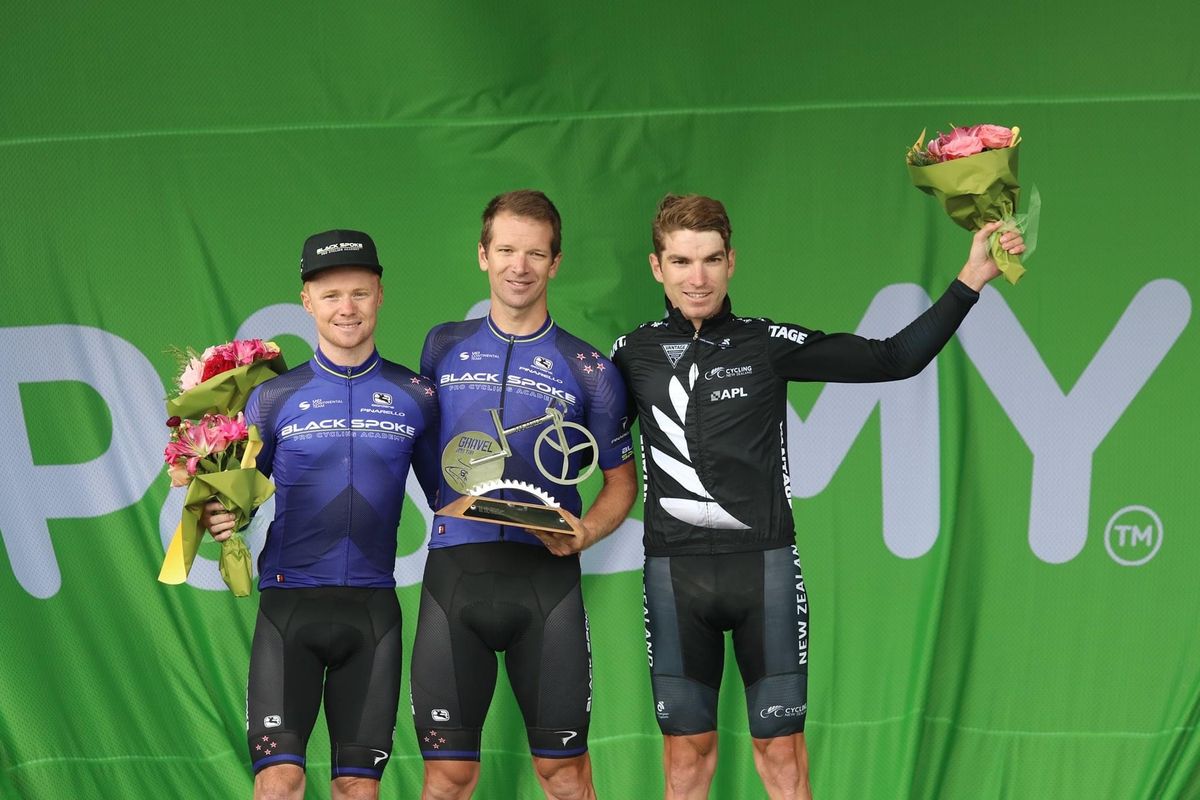 Aaron Gate atop the podium at the 2021 Gravel and Tar Classic