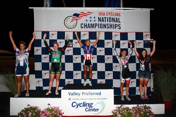 17-18 Womens Match Sprint Podium, L to R- Shelbe Eck, Elizabeth Engwis, Coryn Rivera, Stephanie Torres, unknown)