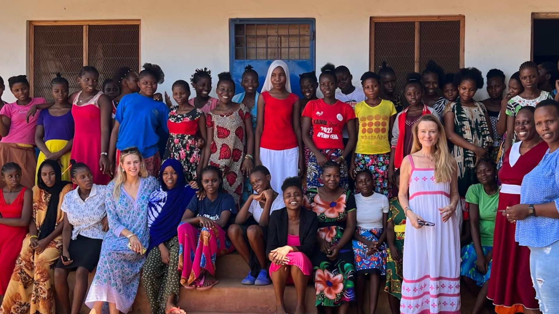 Lucy Macnamara with a group of school children