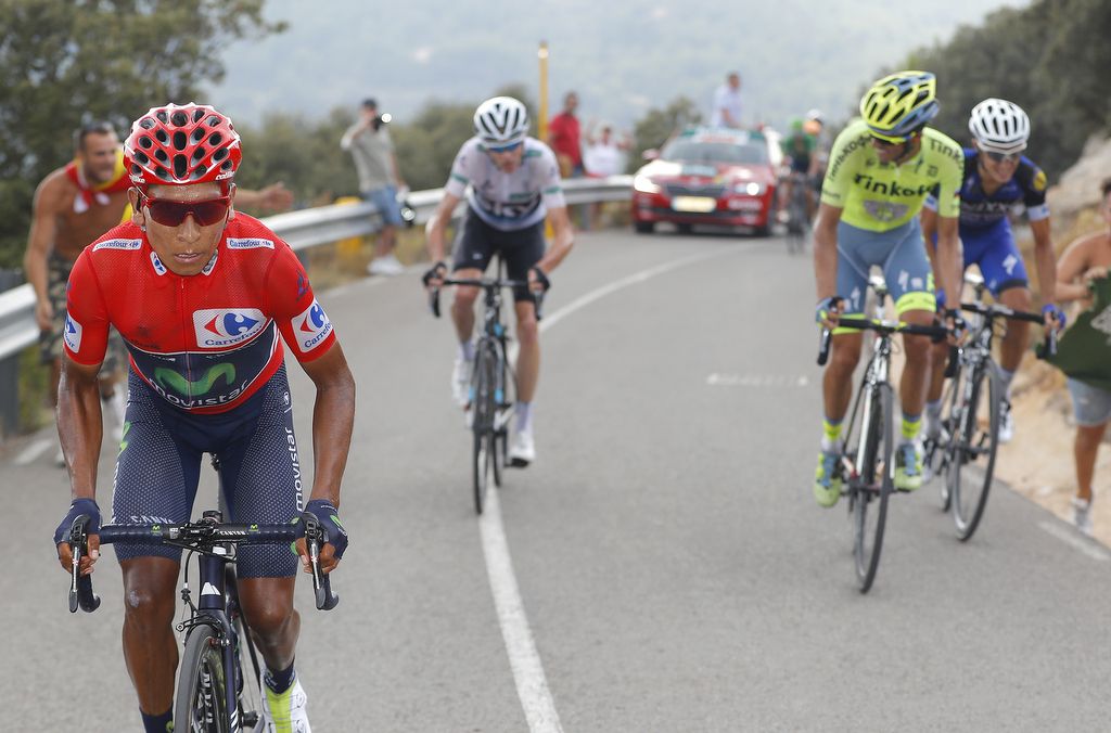 Nairo Quintana (Movistar) riding away from Chris Froome (Team Sky)