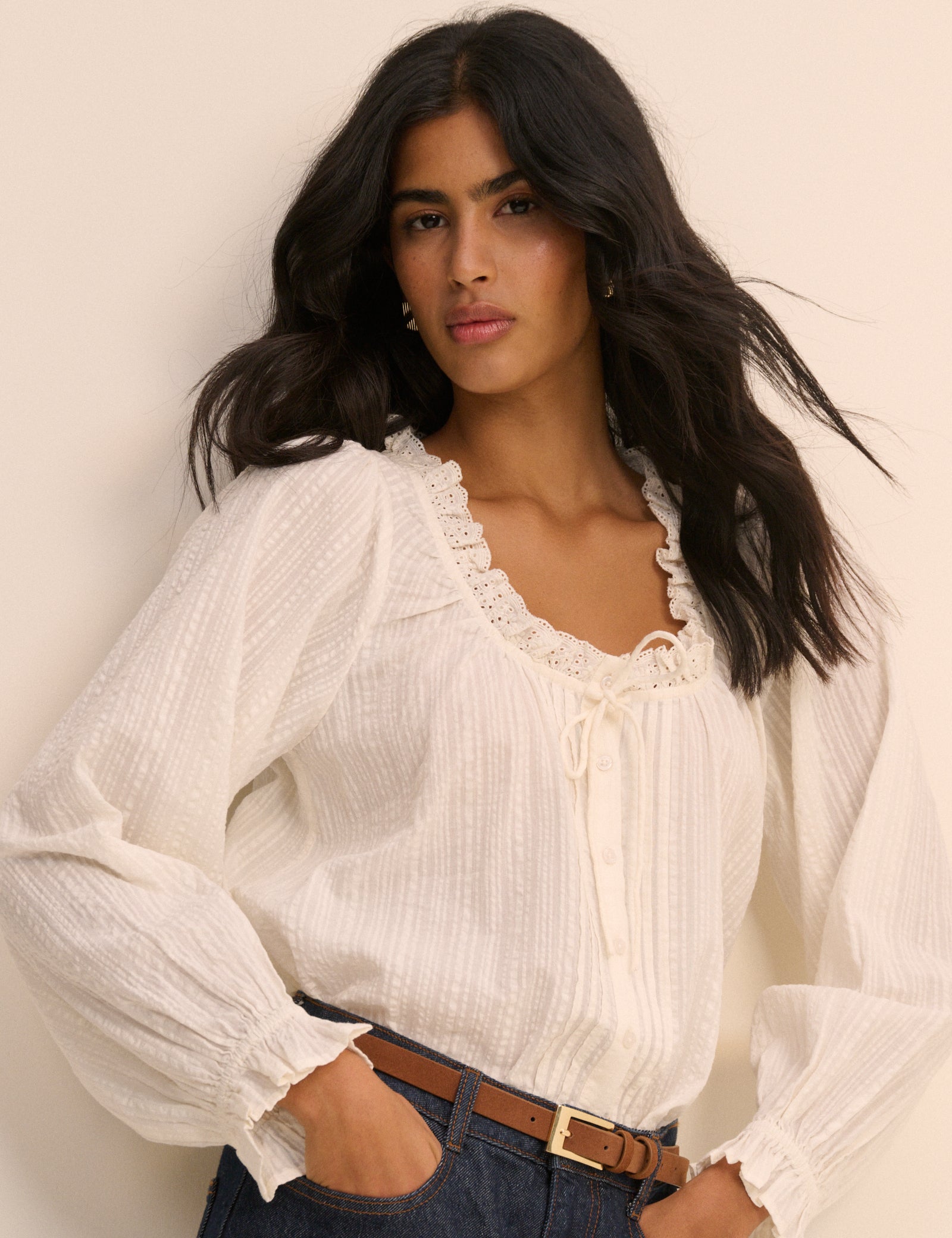White Broderie Anglaise Trim Lumi Blouse