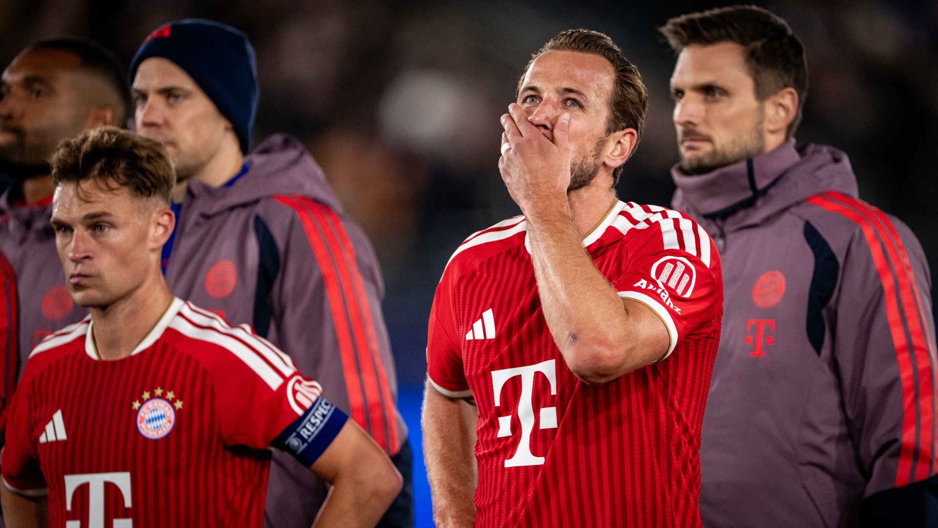 Joshua Kimmich and Harry Kane after Bayern Munich's draw with Viking in the 2026/27 Champions League