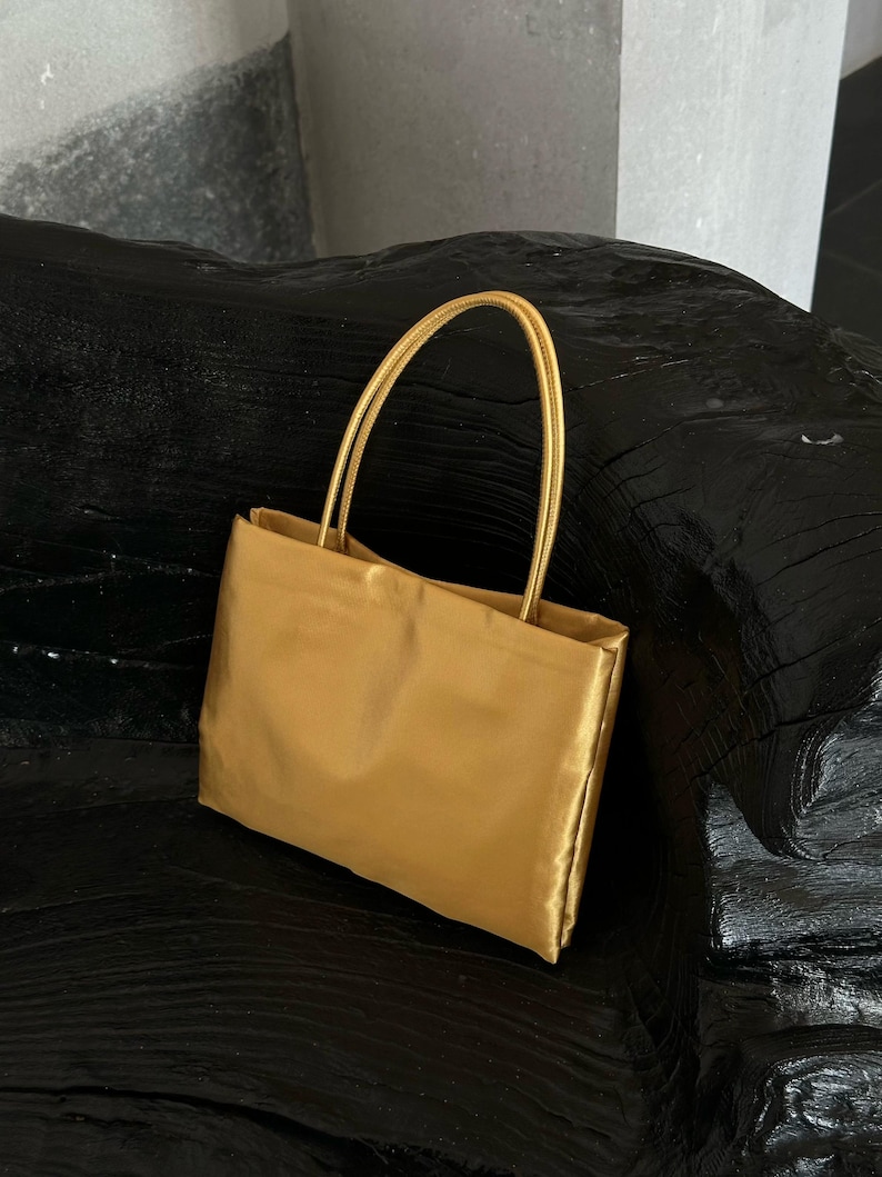 Satin Top Handle Handbag, Elegant Evening Purse, Minimalist Wedding Clutch Alternative