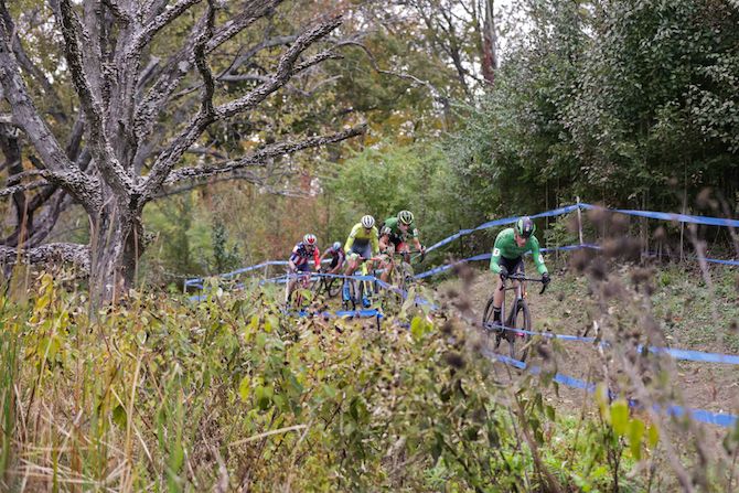 Gage Hecht makes a bid for freedom during the C2 race at the CincyCX