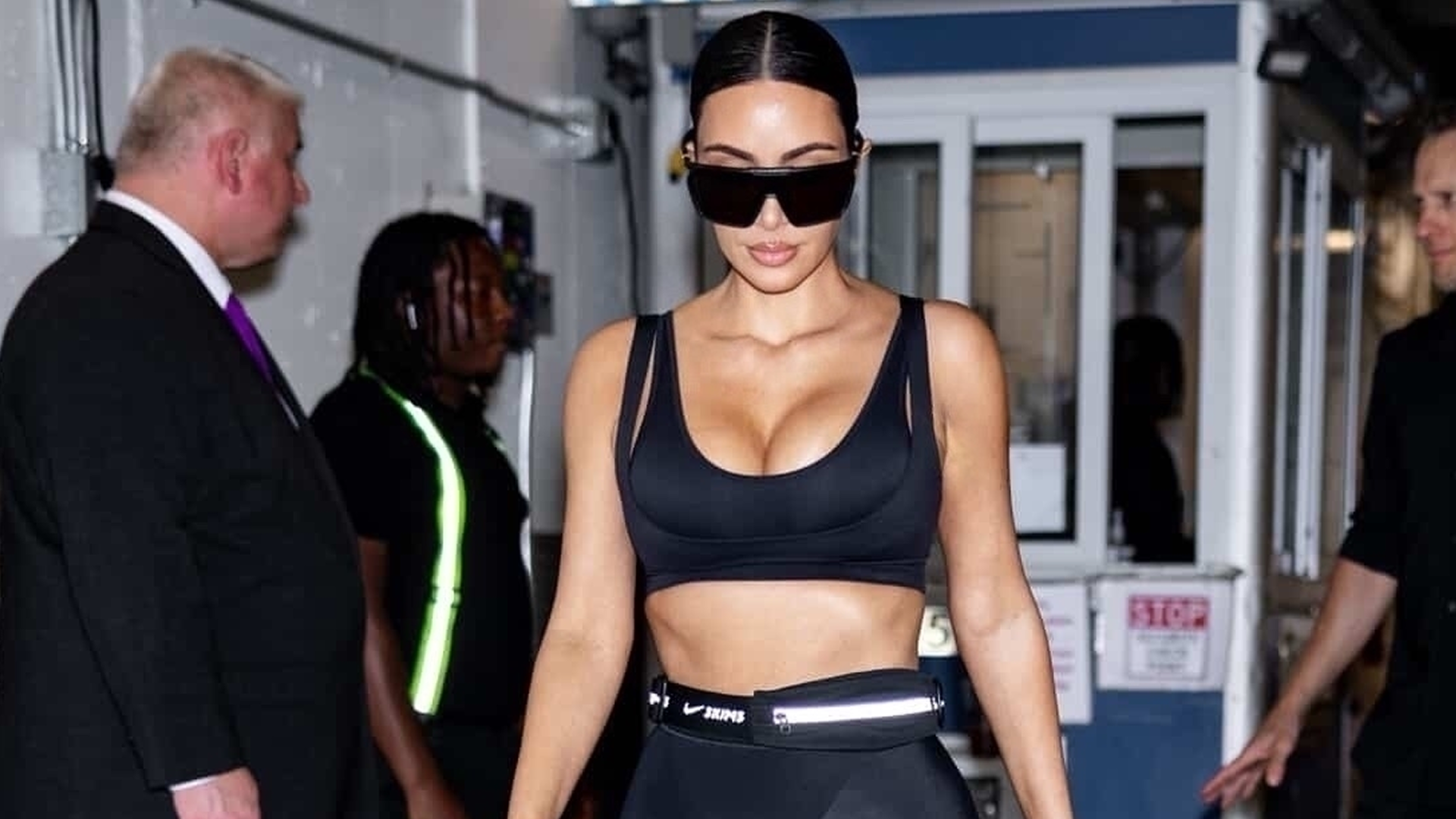 Kim Kardashian wore all-black pantaboots to celebrate the launch of NikeSKIMS