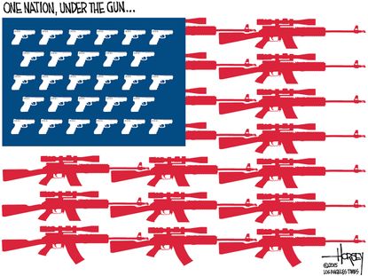 Editorial cartoon U.S. Gun Culture Flag Pledge