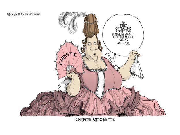 Political cartoon Chris Christie minimum wage