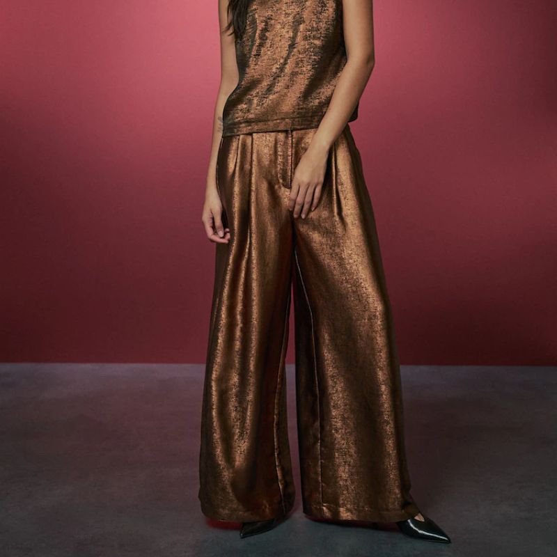 bronze wide leg fluid trousers