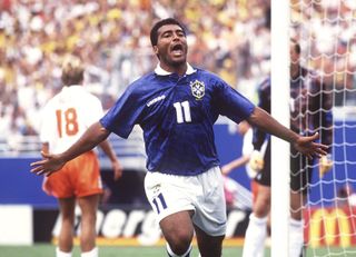 Romario celebrates after scoring for Brazil against the Netherlands at the 1994 World Cup.