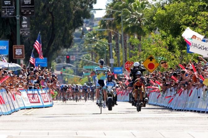 Lieuwe Westra (Vacansoleil-DCM) readies himself to cross the finish line in Escondido