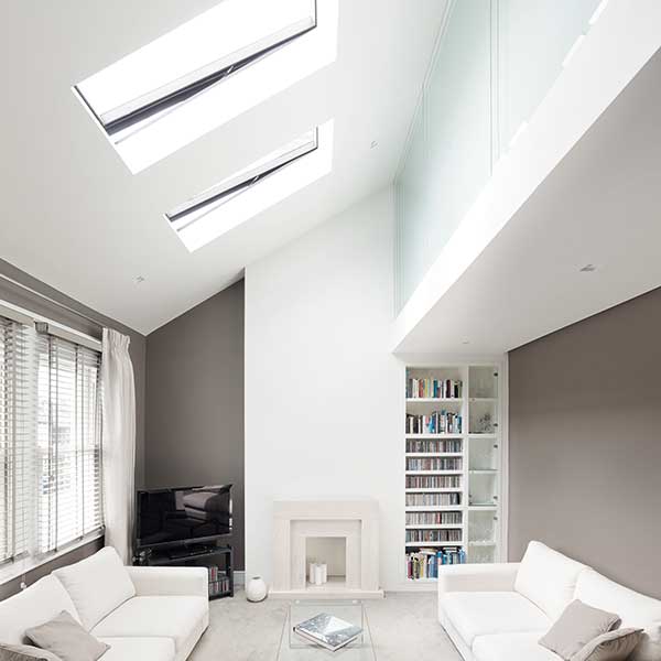 Vaulted ceiling in living room