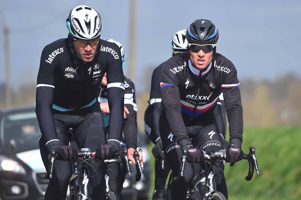 Stijn Vandenbergh and Zdenek Stybar were wrapped against the cold conditions