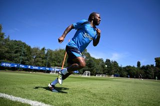 COBHAM, ENGLAND - AUGUST 13: Raheem Sterling of Chelsea during a session at Chelsea Training Ground on August 13, 2024 in Cobham, England. (Photo by Darren Walsh/Chelsea FC via Getty Images)