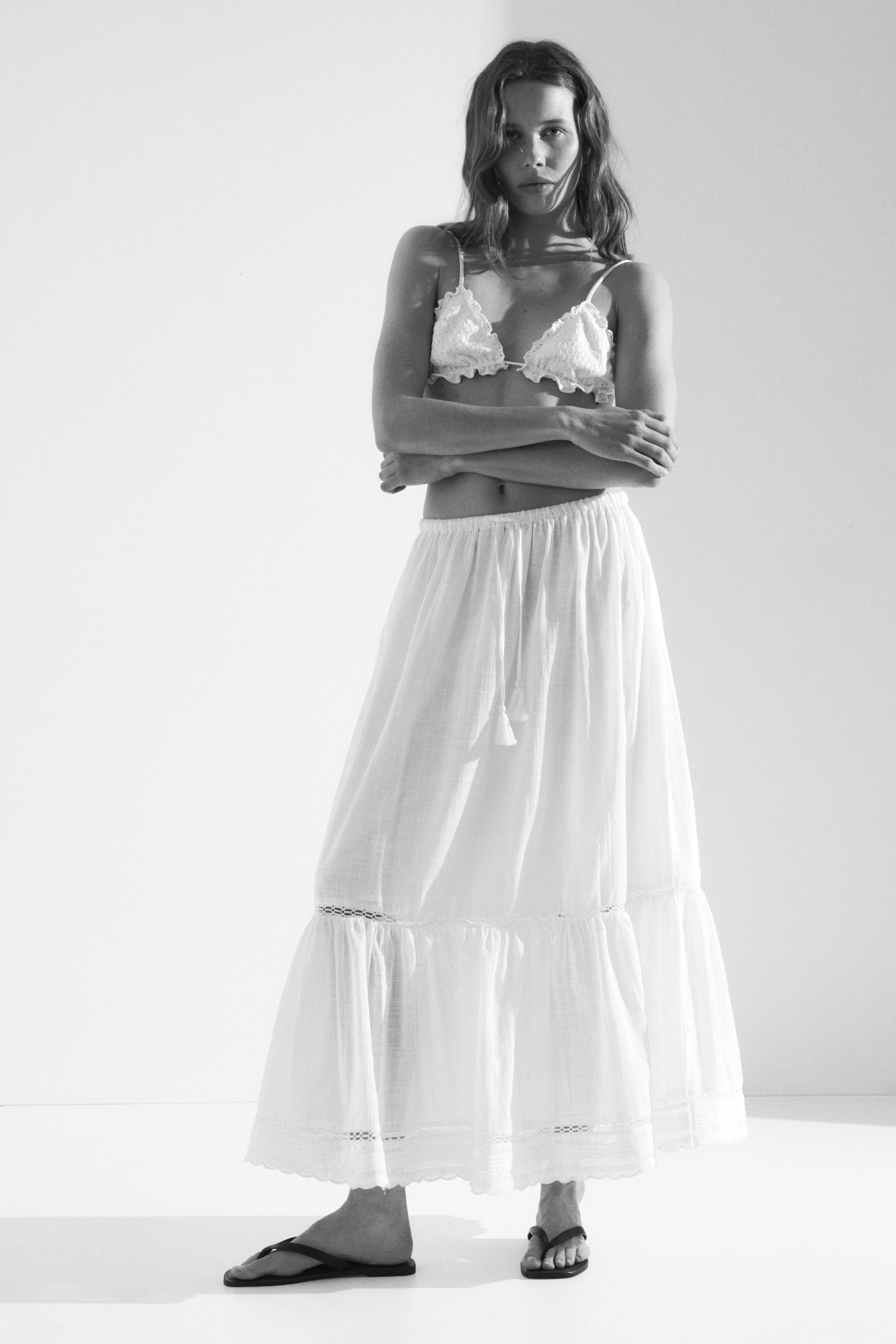 Lace-Inset Cotton Skirt