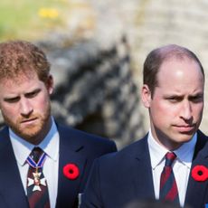 lille, france april 09 prince william, duke of cambridge and prince harry walk through a trench during the commemorations for the 100th anniversary of the battle of vimy ridge on april 9, 2017 in lille, france photo by samir husseinwireimage