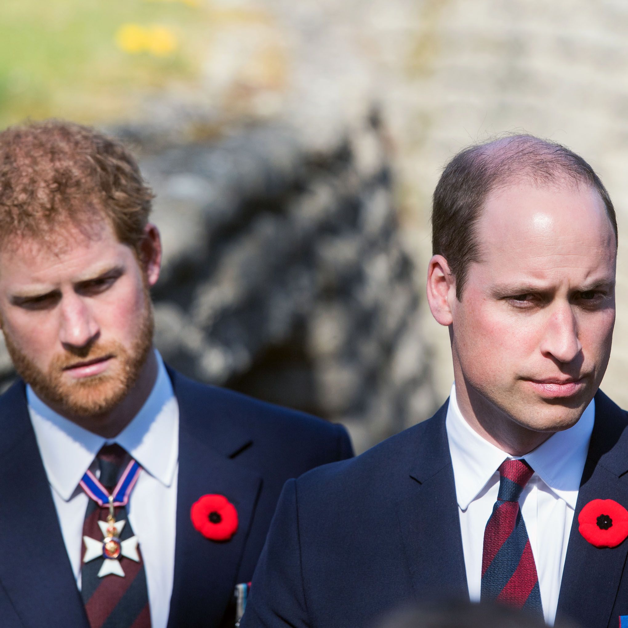 lille, france april 09 prince william, duke of cambridge and prince harry walk through a trench during the commemorations for the 100th anniversary of the battle of vimy ridge on april 9, 2017 in lille, france photo by samir husseinwireimage
