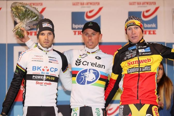 GP Hasselt elite men's podium (L-R): Niels Albert, Sven Nys and Klaas Vantornout