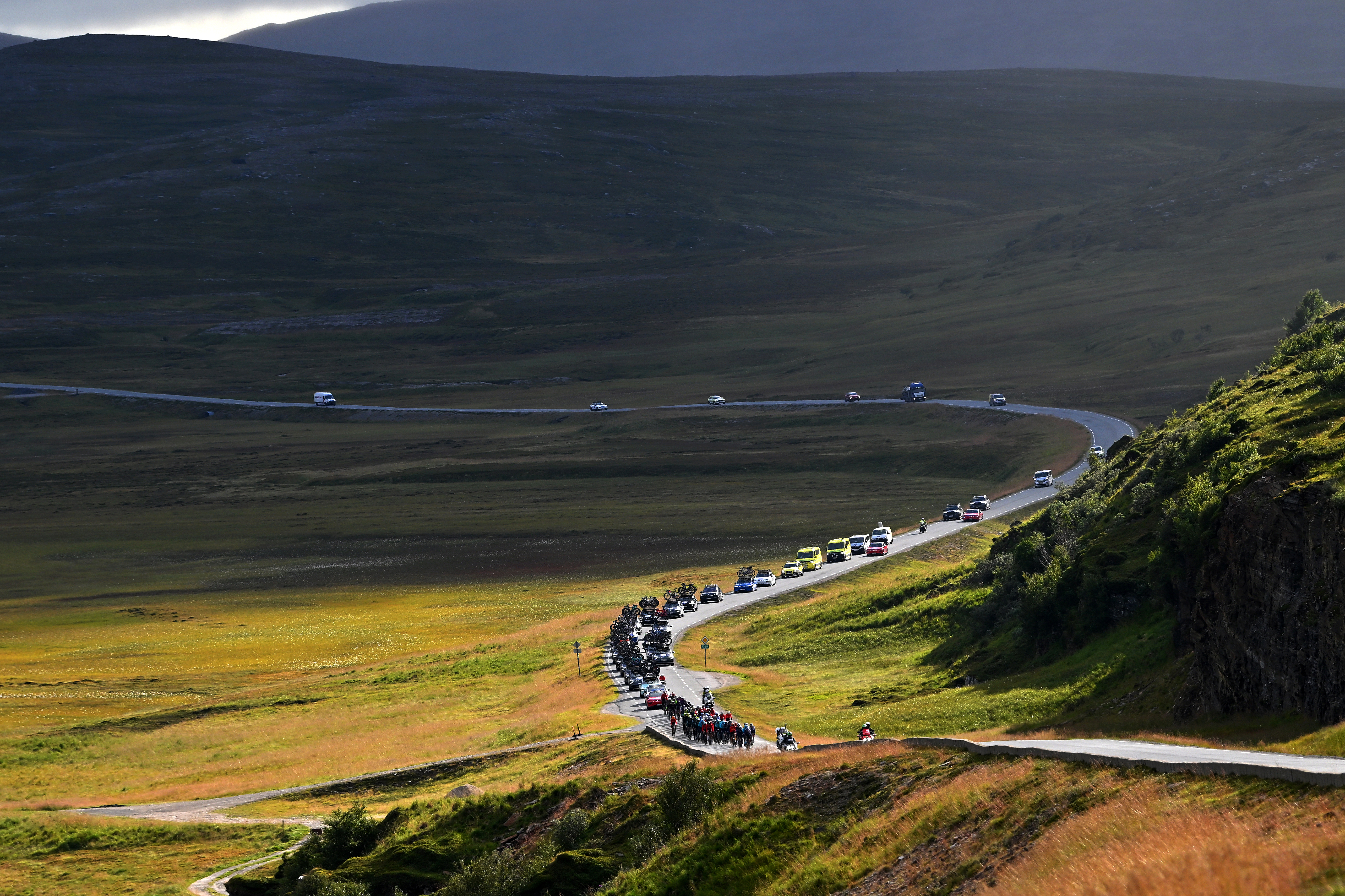 NORDKAPP, NORWAY AUGUST 20: A general view of the peloton competing during the 10th Arctic Race of Norway, Stage 4 a 171.4km (Photo by Luc Claessen/Getty Images)