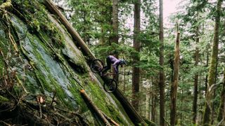 Knolly Bikes Chilcotin being ridden down a massive rock slab