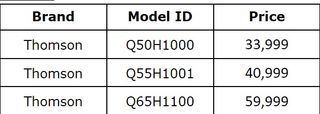 Price range of Thomson QLED TVs