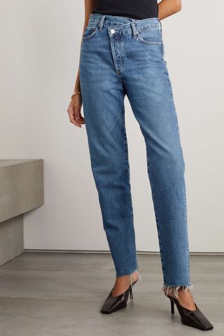 AGOLDE , Criss Cross Frayed High-Rise Straight-Leg Organic Jeans
