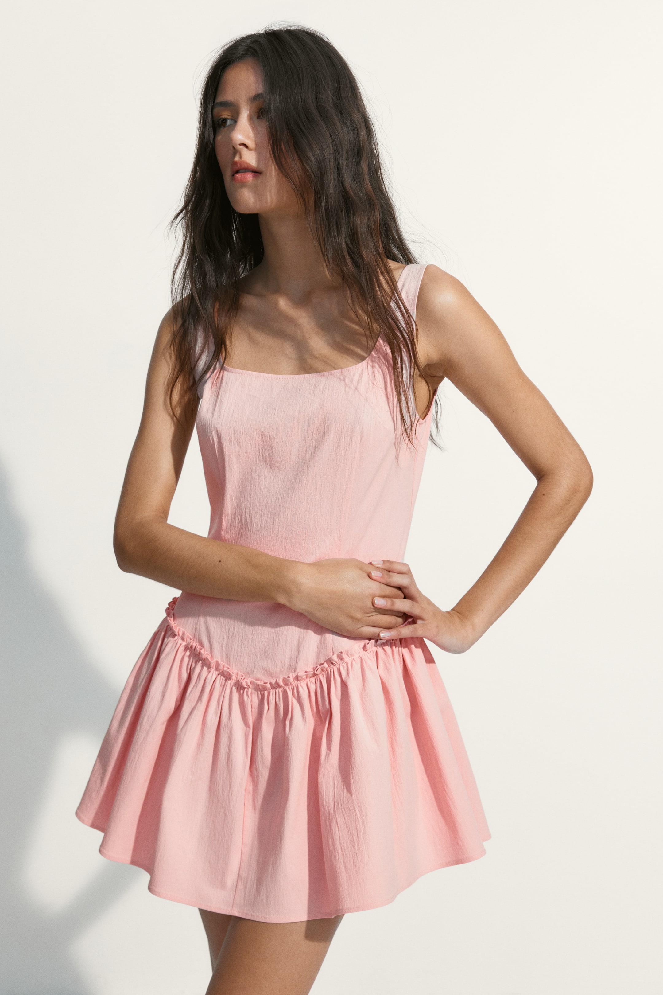 Flared-Skirt Cr&amp;ecirc;pe Dress