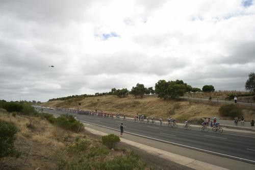 The peloton makes its way along the Southern Expressway