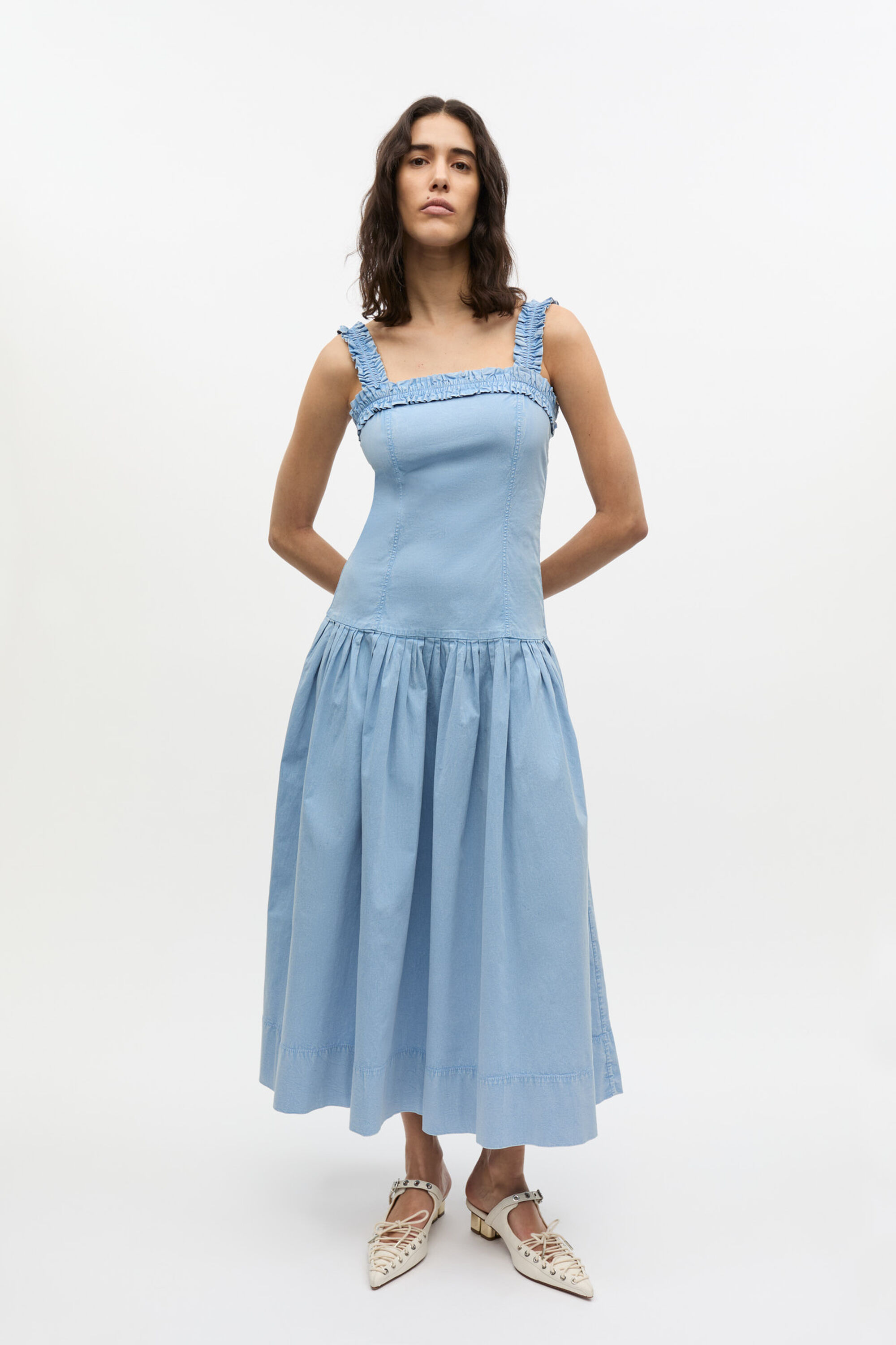 Blue Washed Stretch Cotton Corset Dress