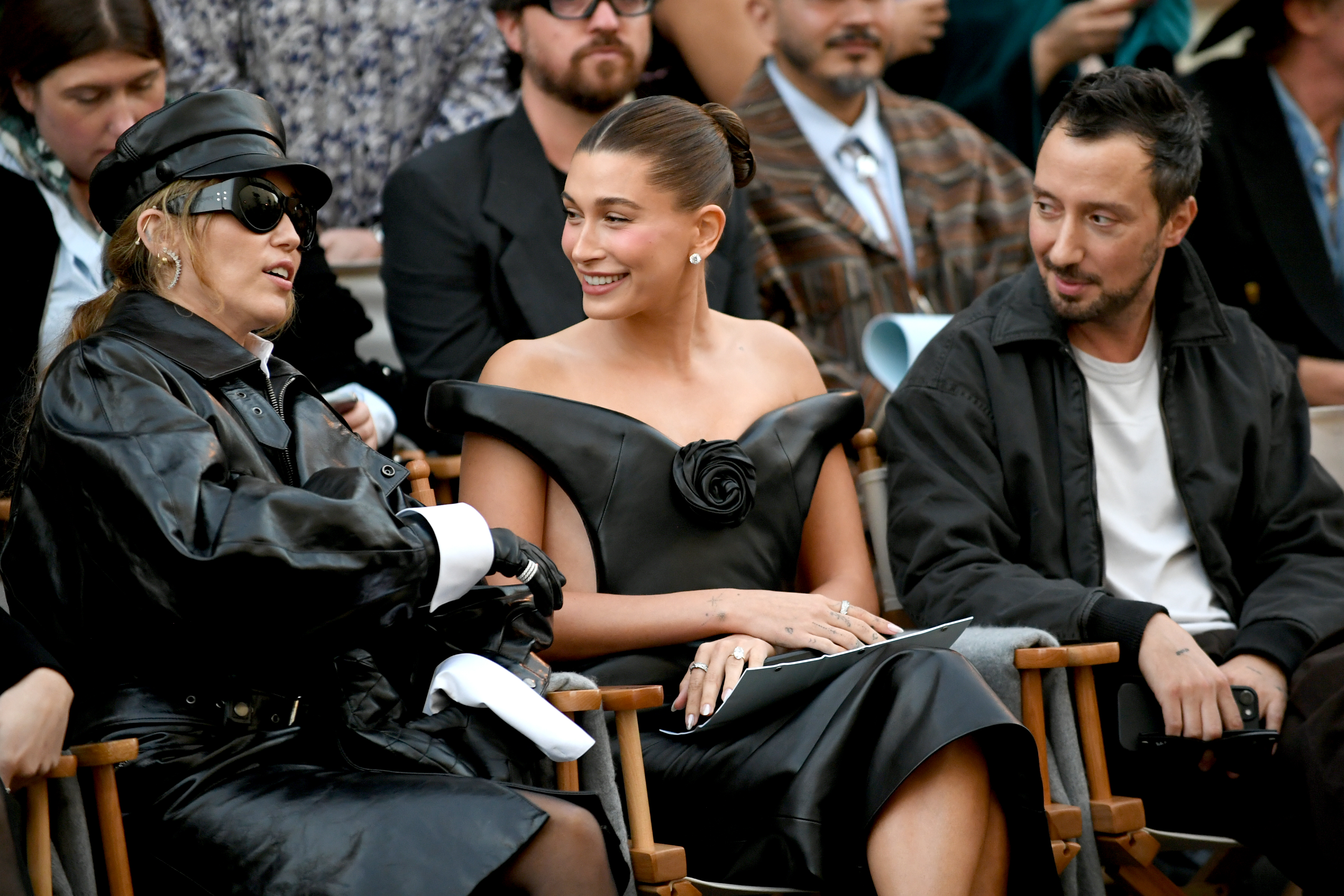 Hailey Bieber and Miley Cyrus attend Vogue World: Hollywood 2025 at Paramount Studios on October 26, 2025 in Los Angeles, California.