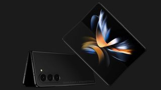 Unofficial renders of the Samsung Galaxy Z Fold 5 showing the rumored phone on a black background