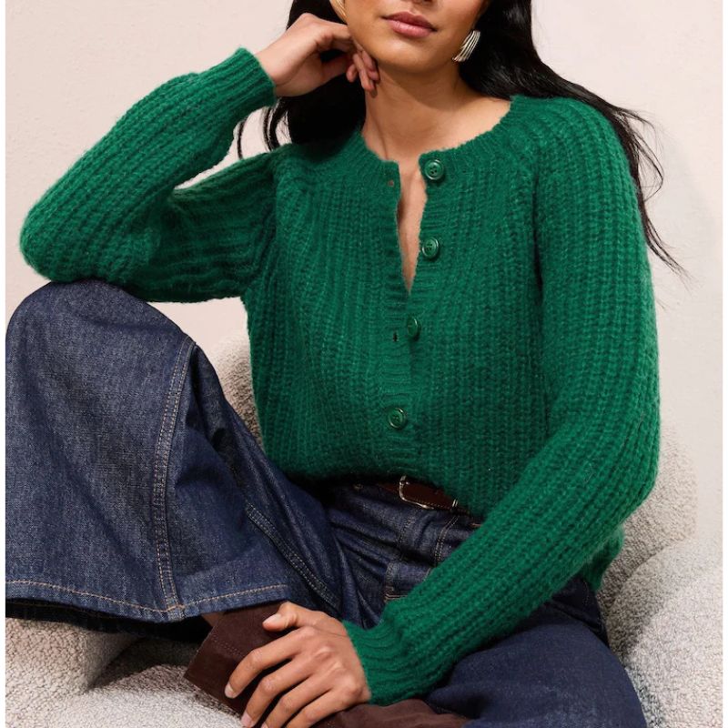 Friends Like These, Green Crew Neck Cardigan