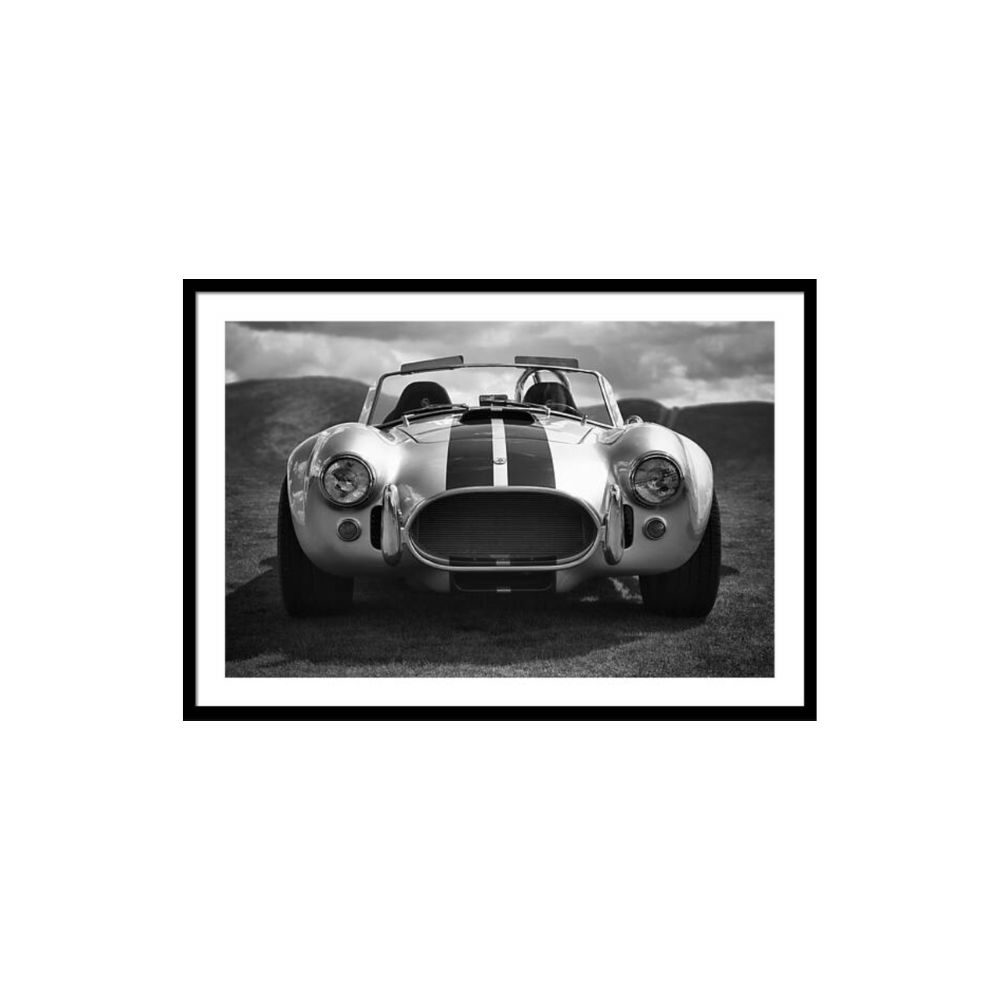 Framed black and white print of car